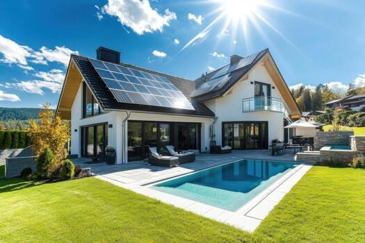 An energy-efficient home with solar panels after a Going Smart audit